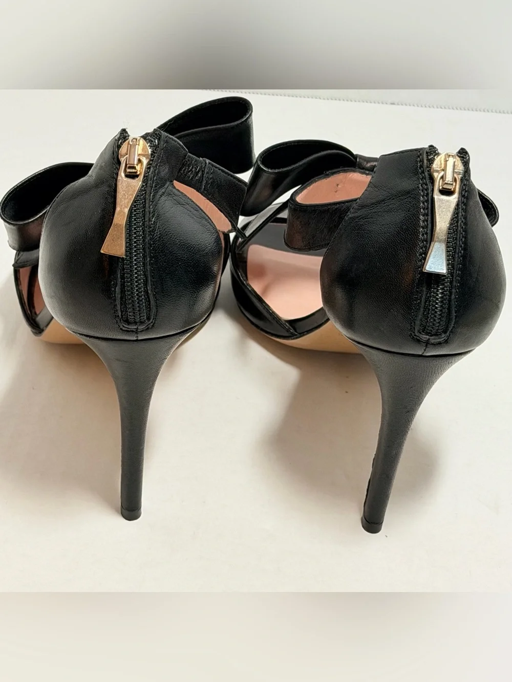 kate spade Black Leather Bow T-Strap High Heel Sandals